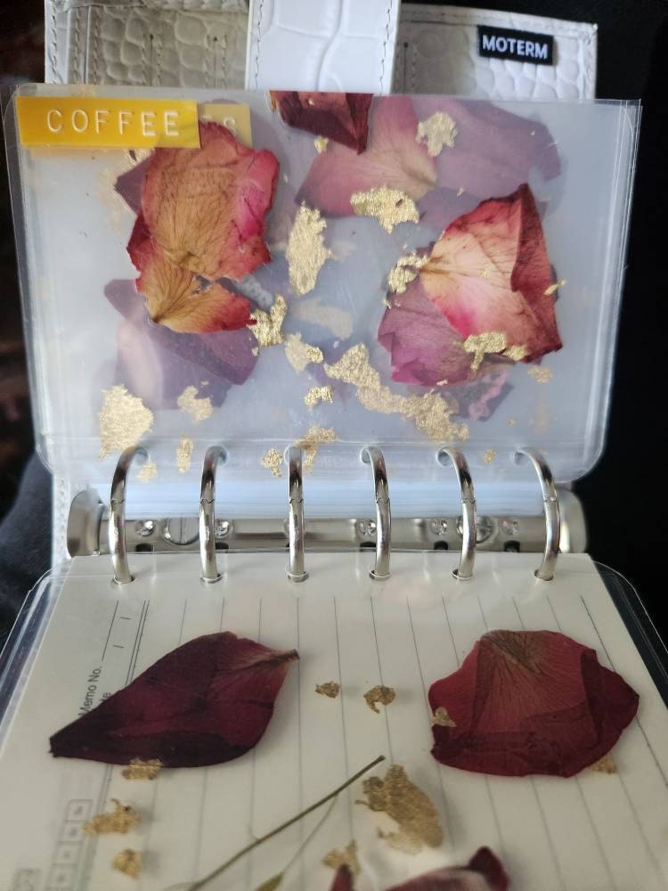 Clear Cash Envelope Pressed Roses and Gold Foil Flowers