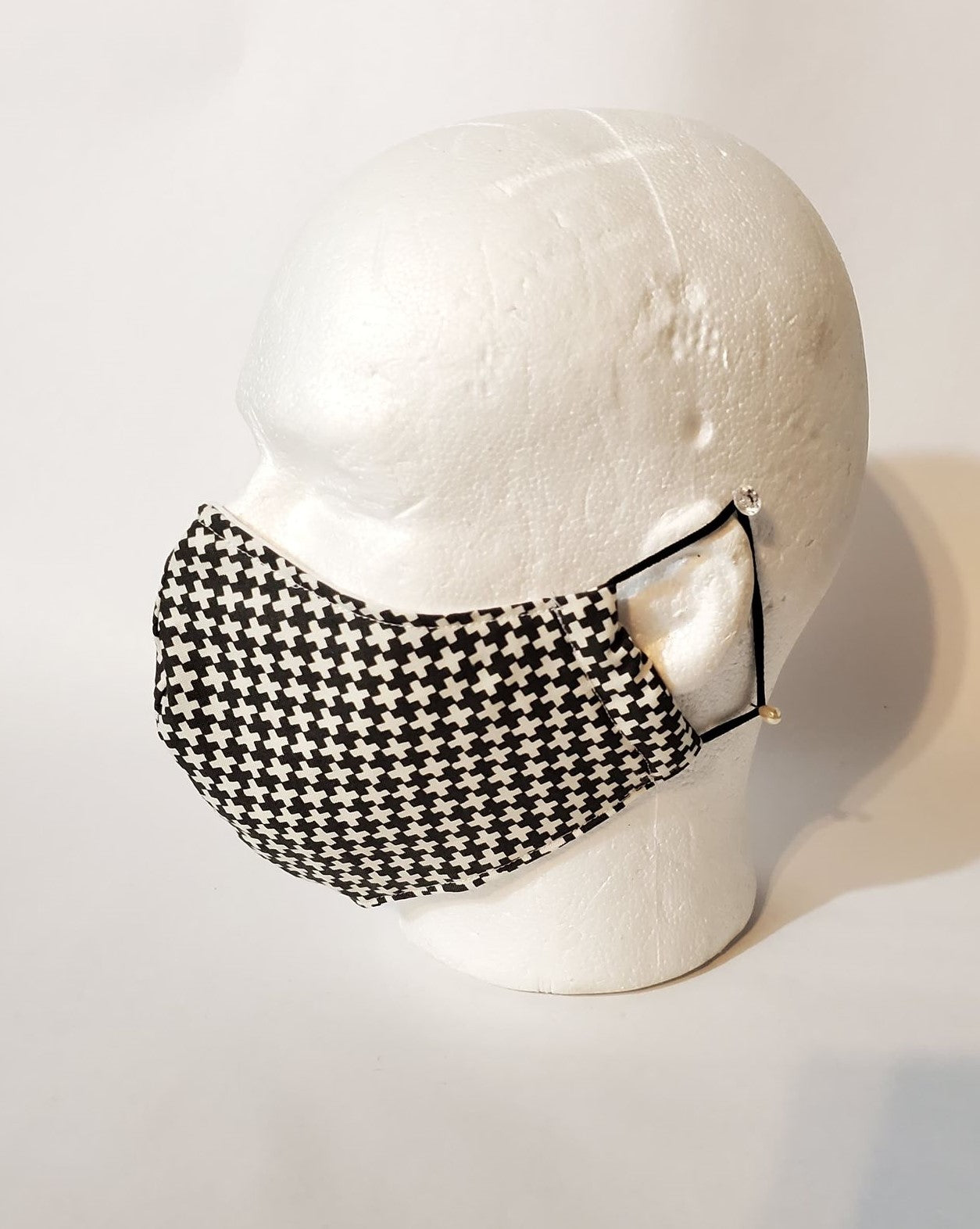 Black with White Crosses Handmade Print Adult Face Mask Organic Cotton