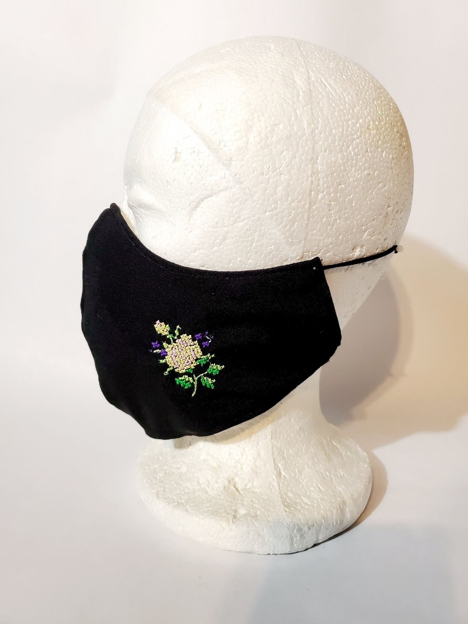 Embroidered Flower Handmade Print Adult Face Mask Organic Cotton