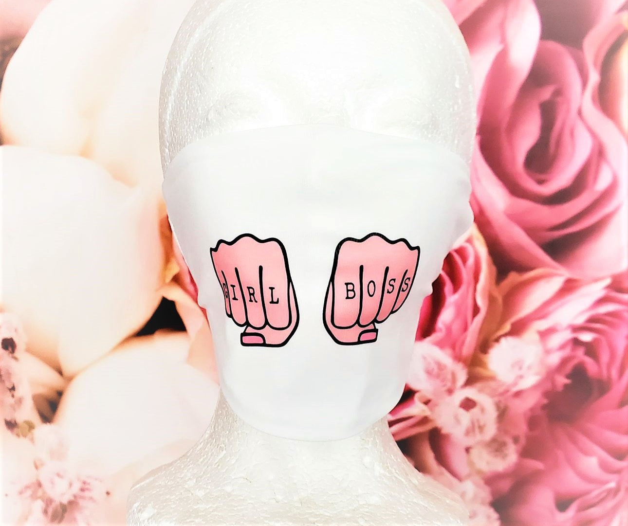GIRL BOSS PINK TATTOO FISTS Adult Face Mask Organic Cotton