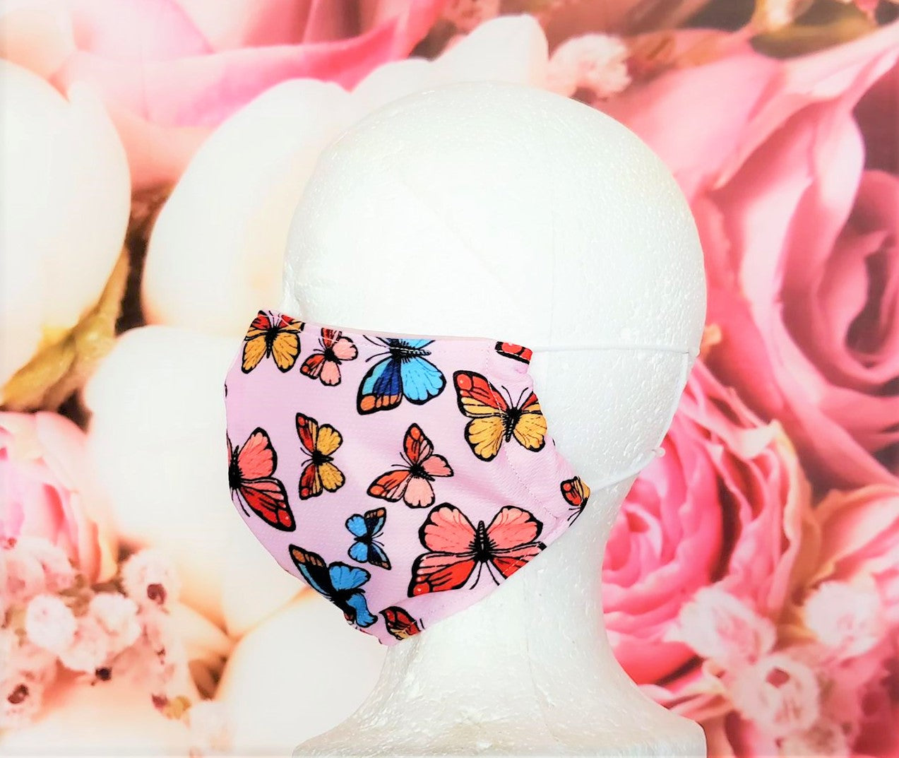 Butterflies Pink Adult Face Mask Organic Cotton