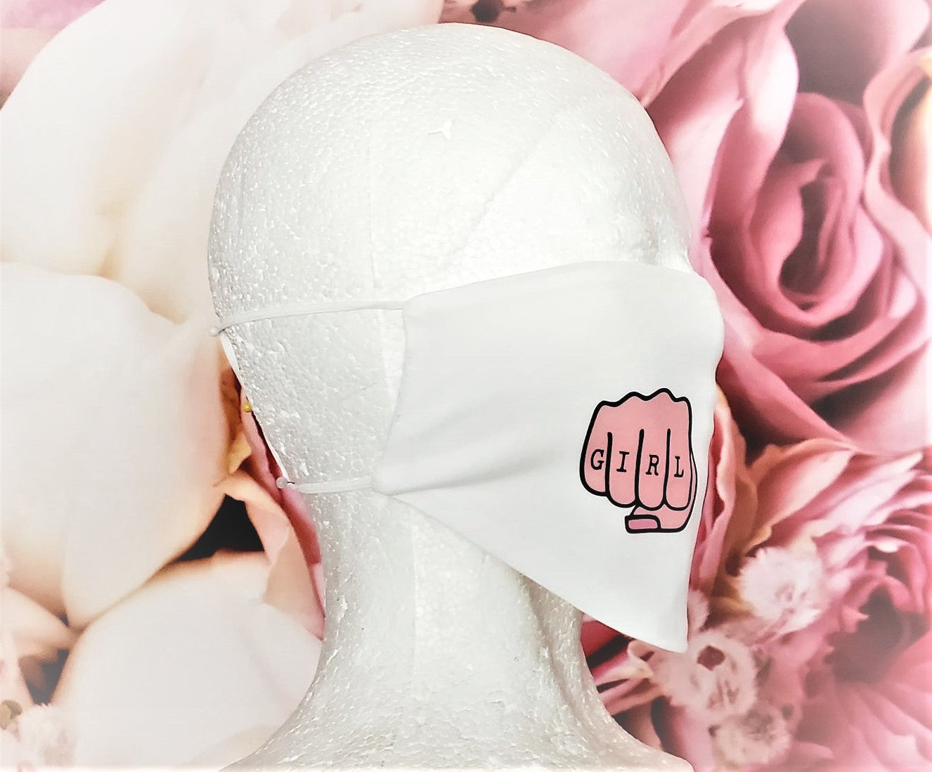 GIRL BOSS PINK TATTOO FISTS Adult Face Mask Organic Cotton