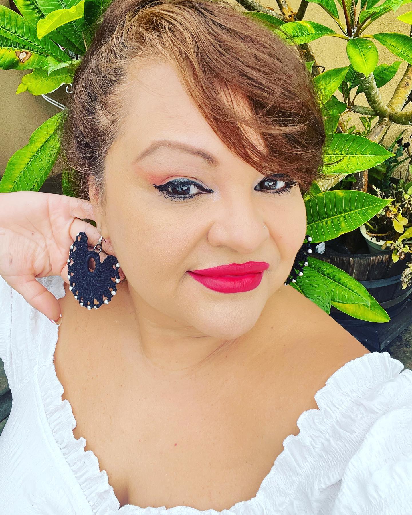 CROCHET Fan Earrings Hand made 2.5"