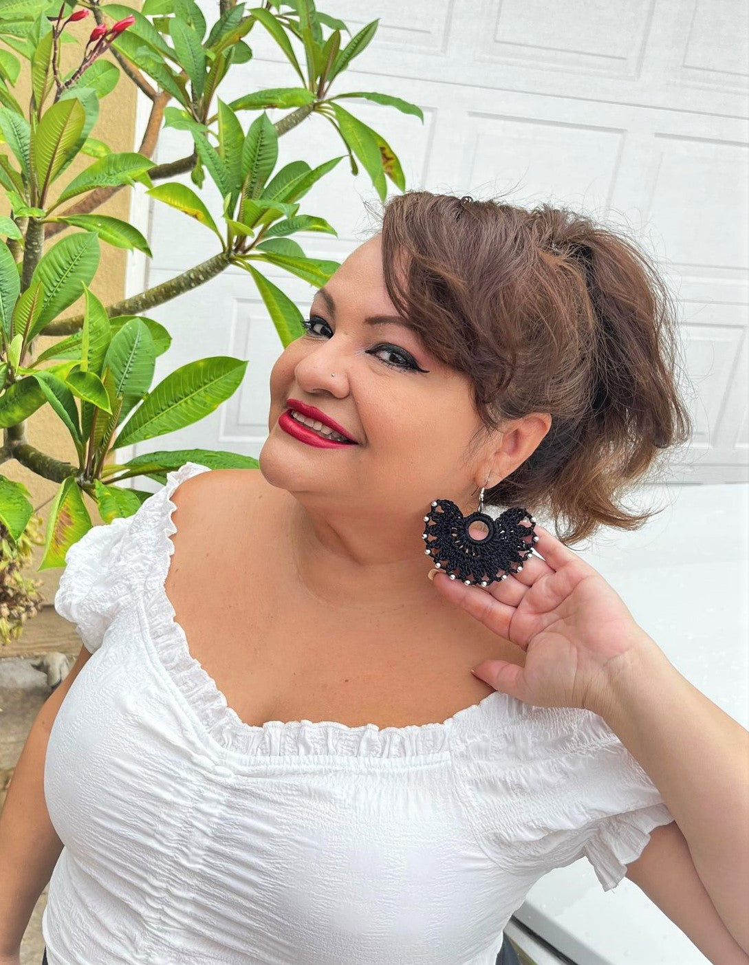 CROCHET Fan Earrings Hand made 2.5"