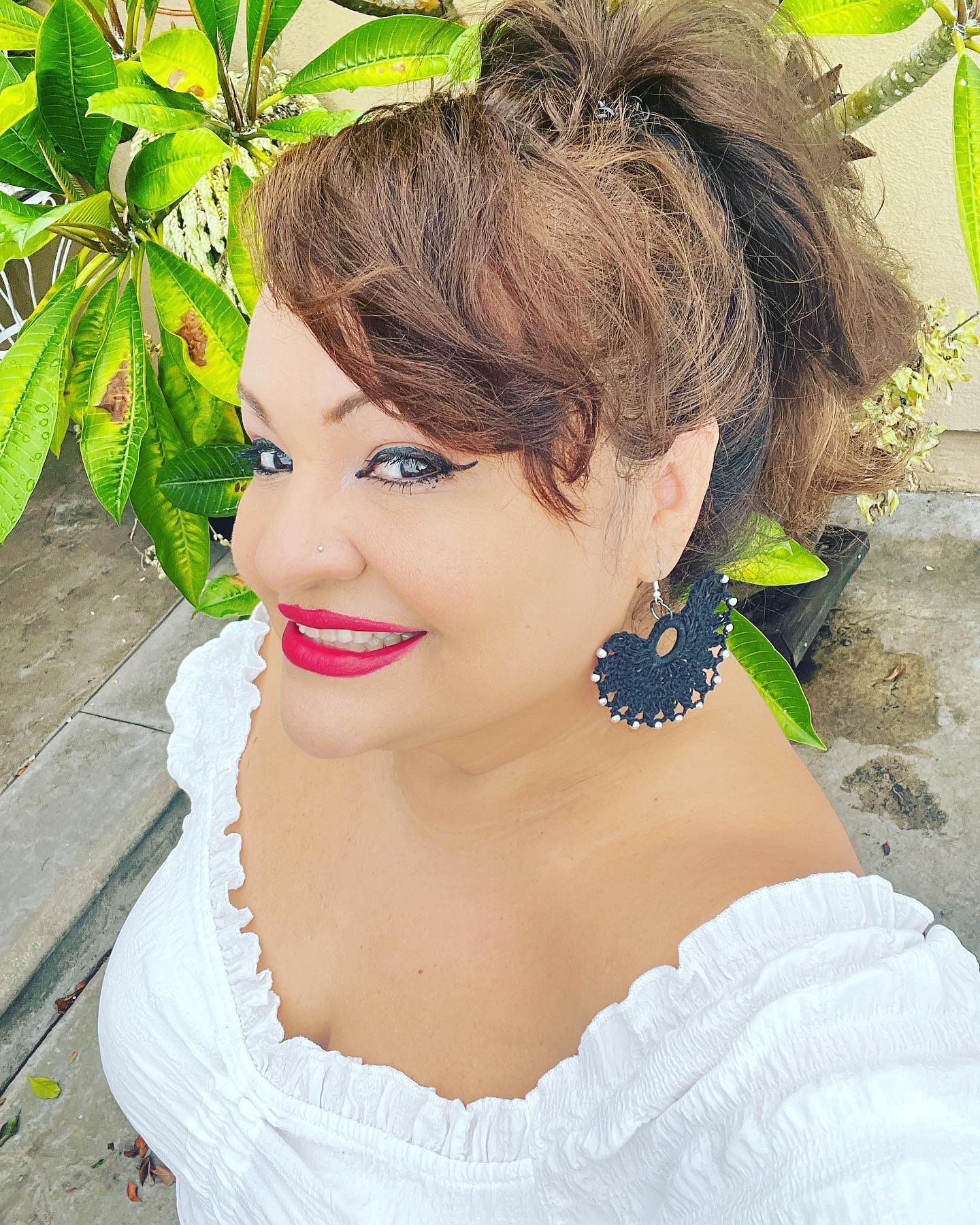 CROCHET Fan Earrings Hand made 2.5"