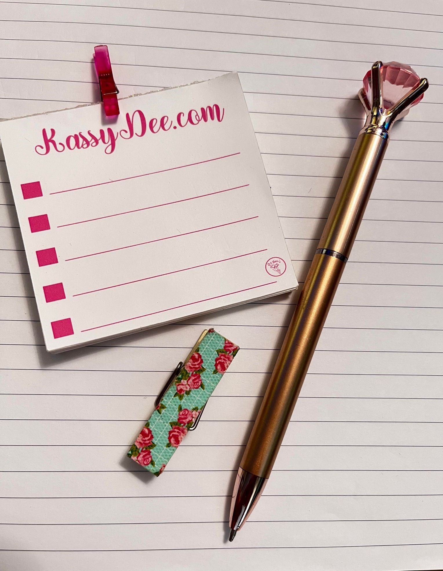 Pink Custom Notepad and Pink Diamond Pen