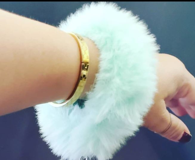 Crystal Lake Wooden Hotel Keychain with Fluffy Bracelet