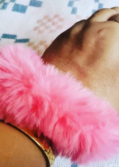 Crystal Lake Wooden Hotel Keychain with Fluffy Bracelet