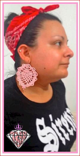 1 Pair Pink Glitter CROCHET HOOP Earrings Hand made Yarn earrings hoops