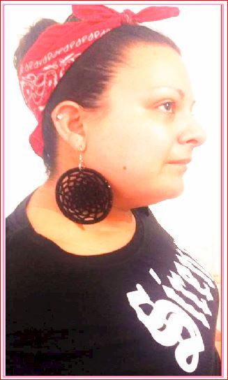 1 Pair of large Round CROCHET HOOP Earrings Hand made Yarn earrings