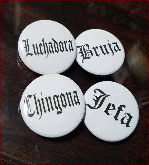 LUCHADORA PIN BUTTON black font on white 1.5"