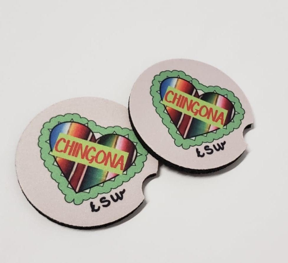 2 CHINGONA Zarape Heart Car Coasters 1 Pair