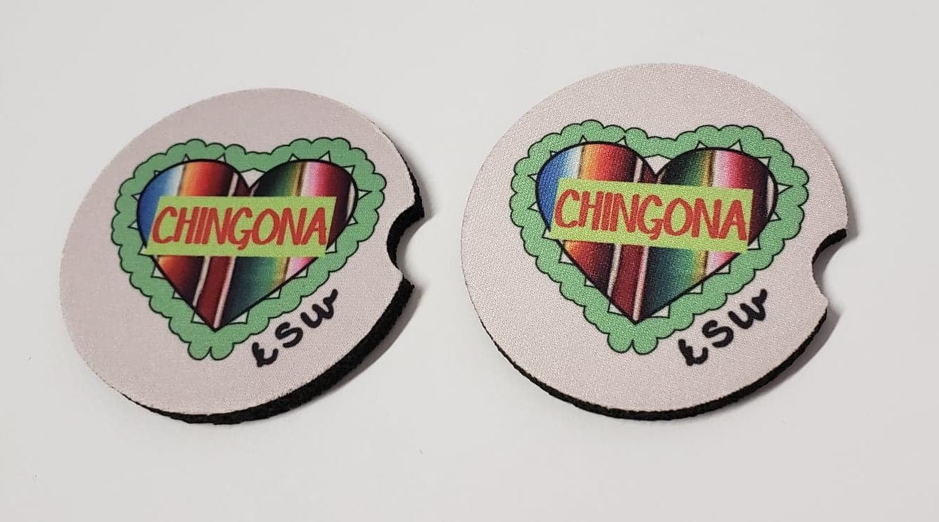 2 CHINGONA Zarape Heart Car Coasters 1 Pair