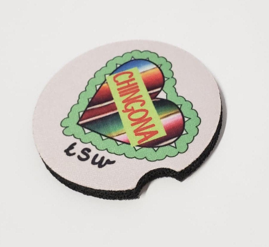 2 CHINGONA Zarape Heart Car Coasters 1 Pair