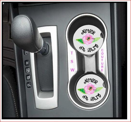 2 Never Give Up FLOWER CAR COASTERS 1 Pair Printed on Car Coasters