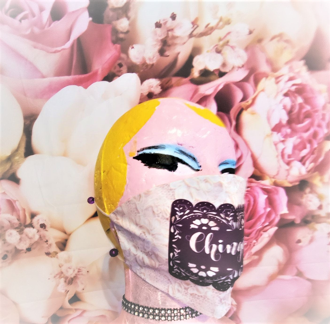 CHINGONA PINK LACE Papel Picado Print Adult Face Mask Double Laye