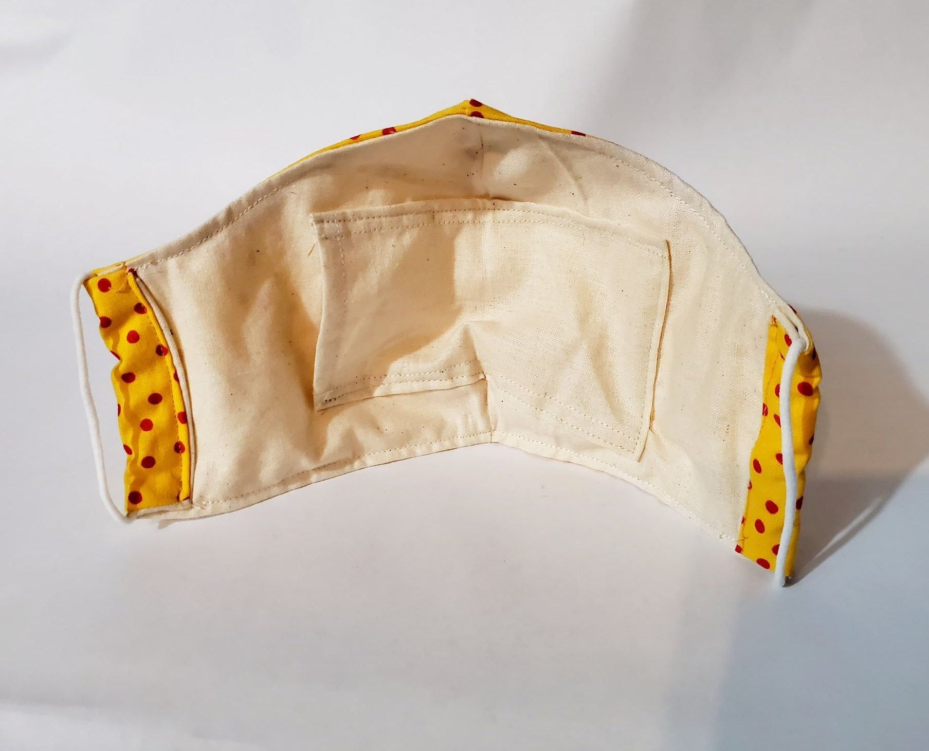 YELLOW RED POLKADOT Adult Face Mask Double Layer Face Cover Washable Reusable Made in Orange, California