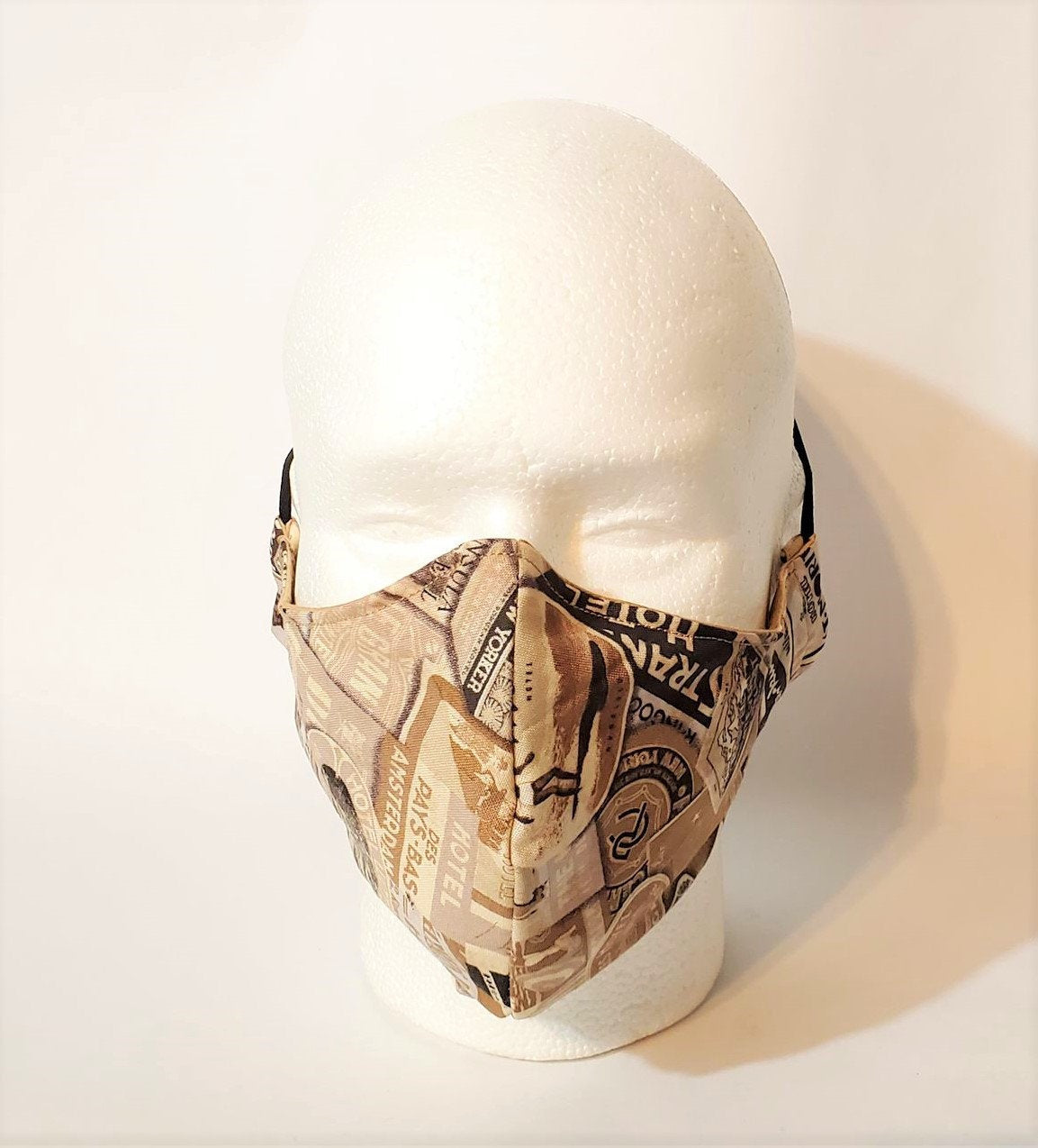 COUNTRIES TRAVEL BEIGE Adult Face Mask Double Layer Face Cover Washable Reusable Made in Orange, California