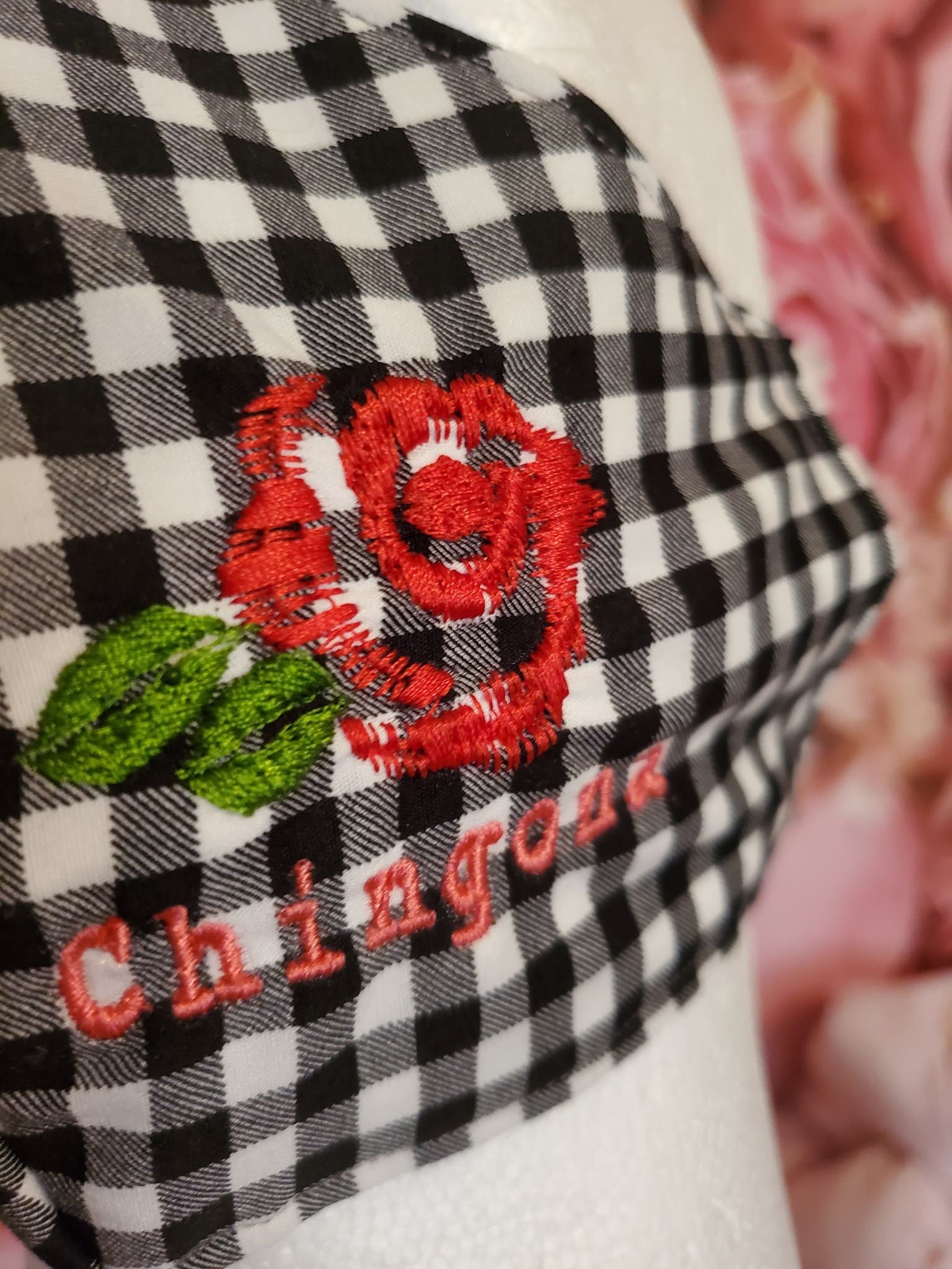 CHINGONA RED ROSE Embroidered Adult Face Mask Double Layer Face Cover Washable Reusable Made in Orange, California