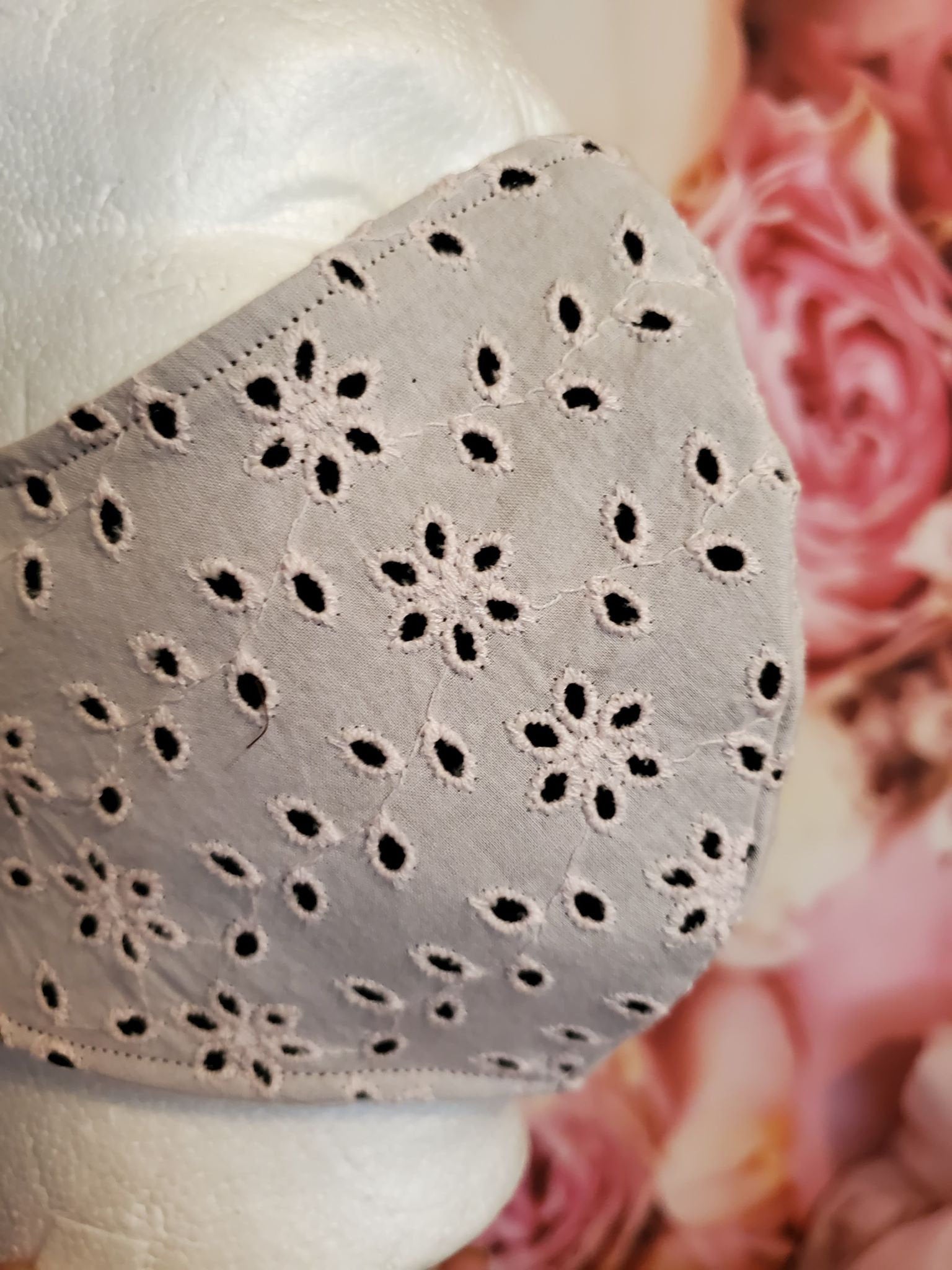 PINK EYELET FLOWER Adult Face Mask Double Layer Face Cover Washable Reusable Made in Orange, California