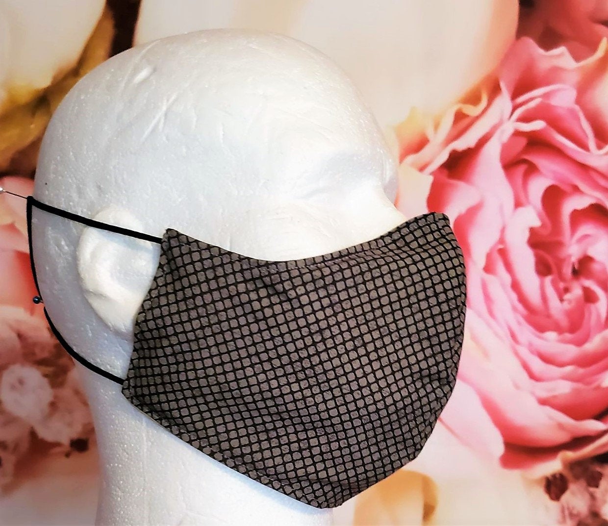 FLOWER BROWN METALLIC Adult Face Mask Double Layer Face Cover Washable Reusable Made in Orange, California