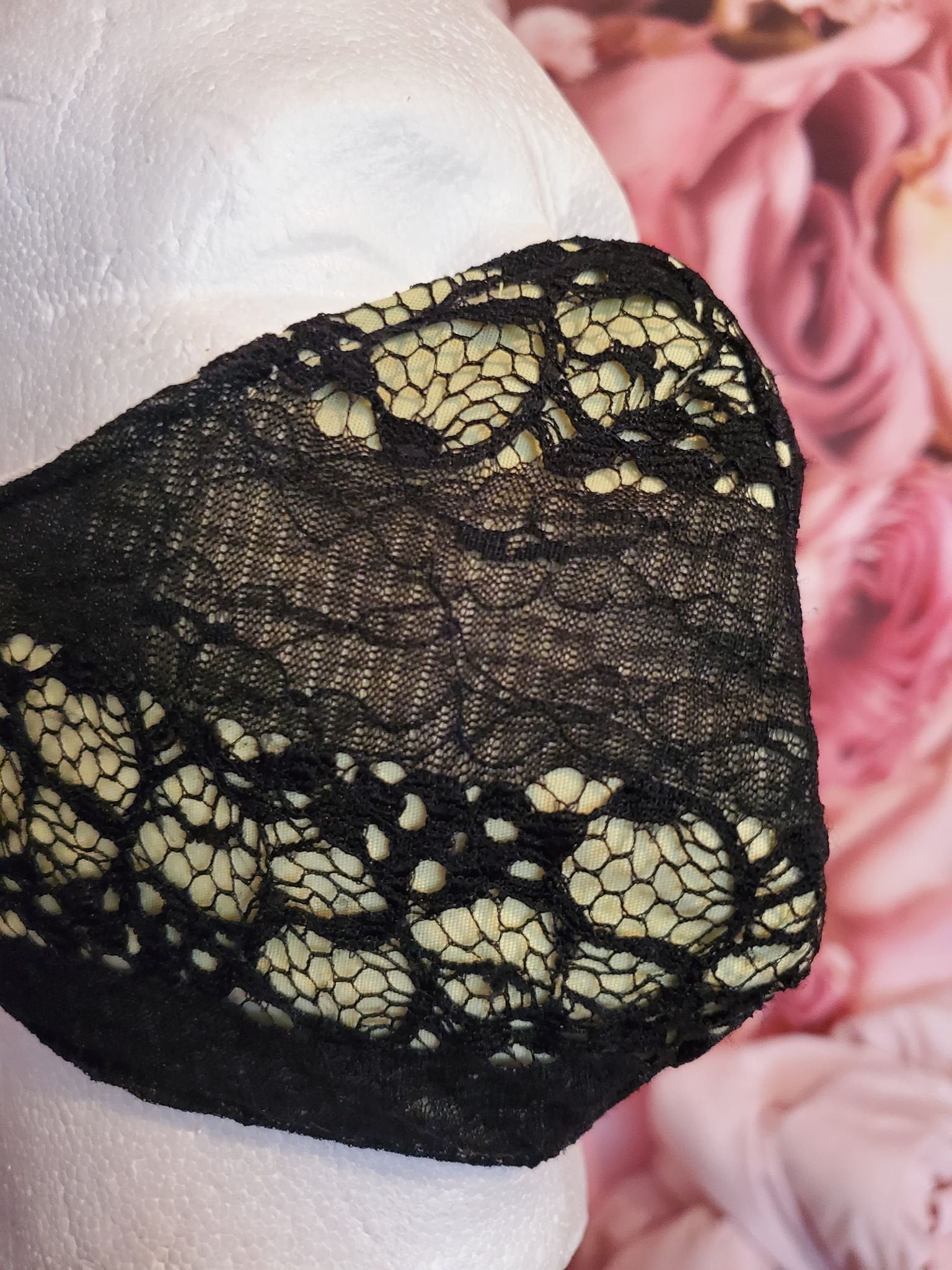 LACE BLACK & YELLOW Adult Face Mask Double Layer Face Cover Washable Reusable Made in Orange, California