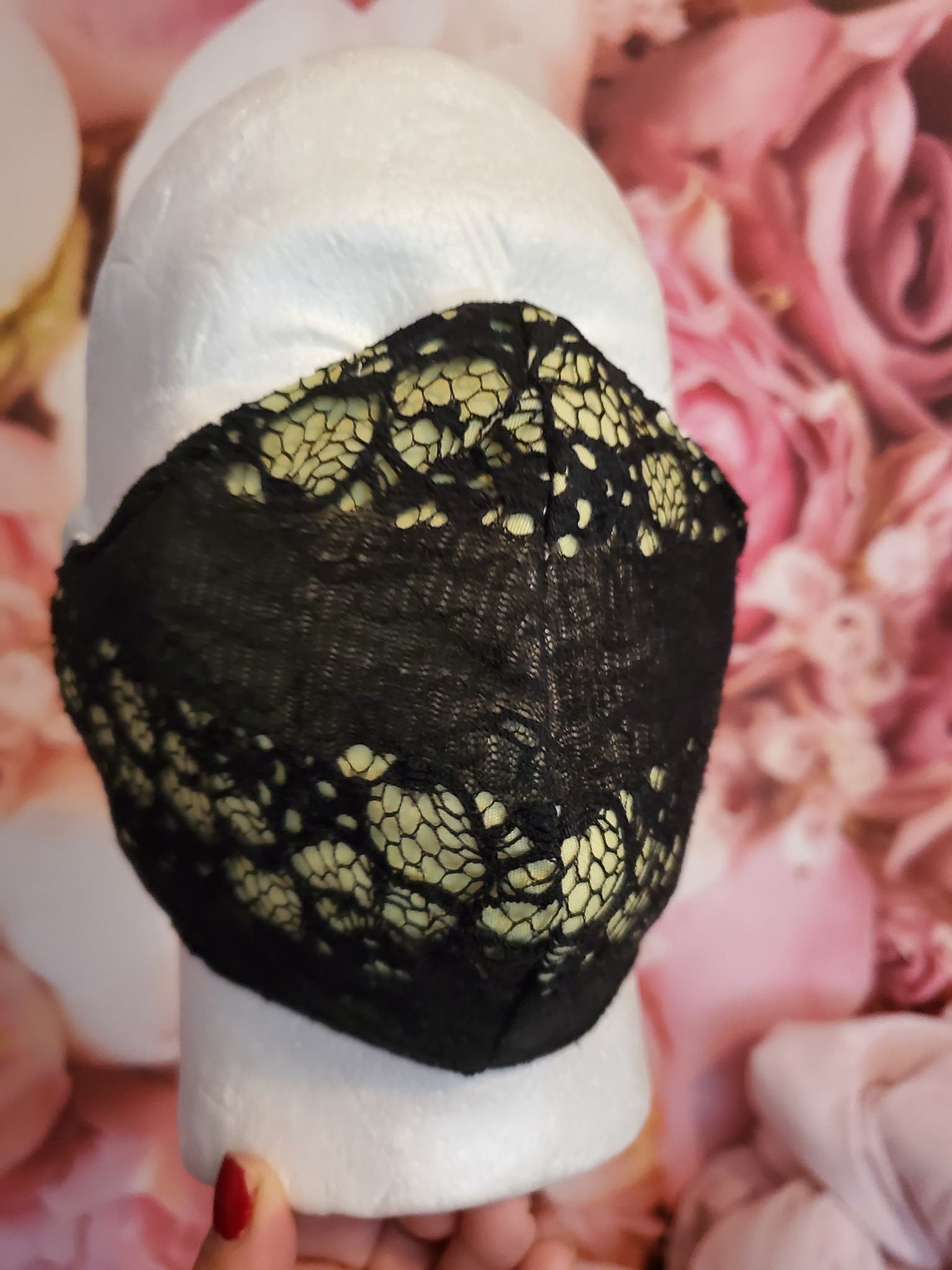 LACE BLACK & YELLOW Adult Face Mask Double Layer Face Cover Washable Reusable Made in Orange, California