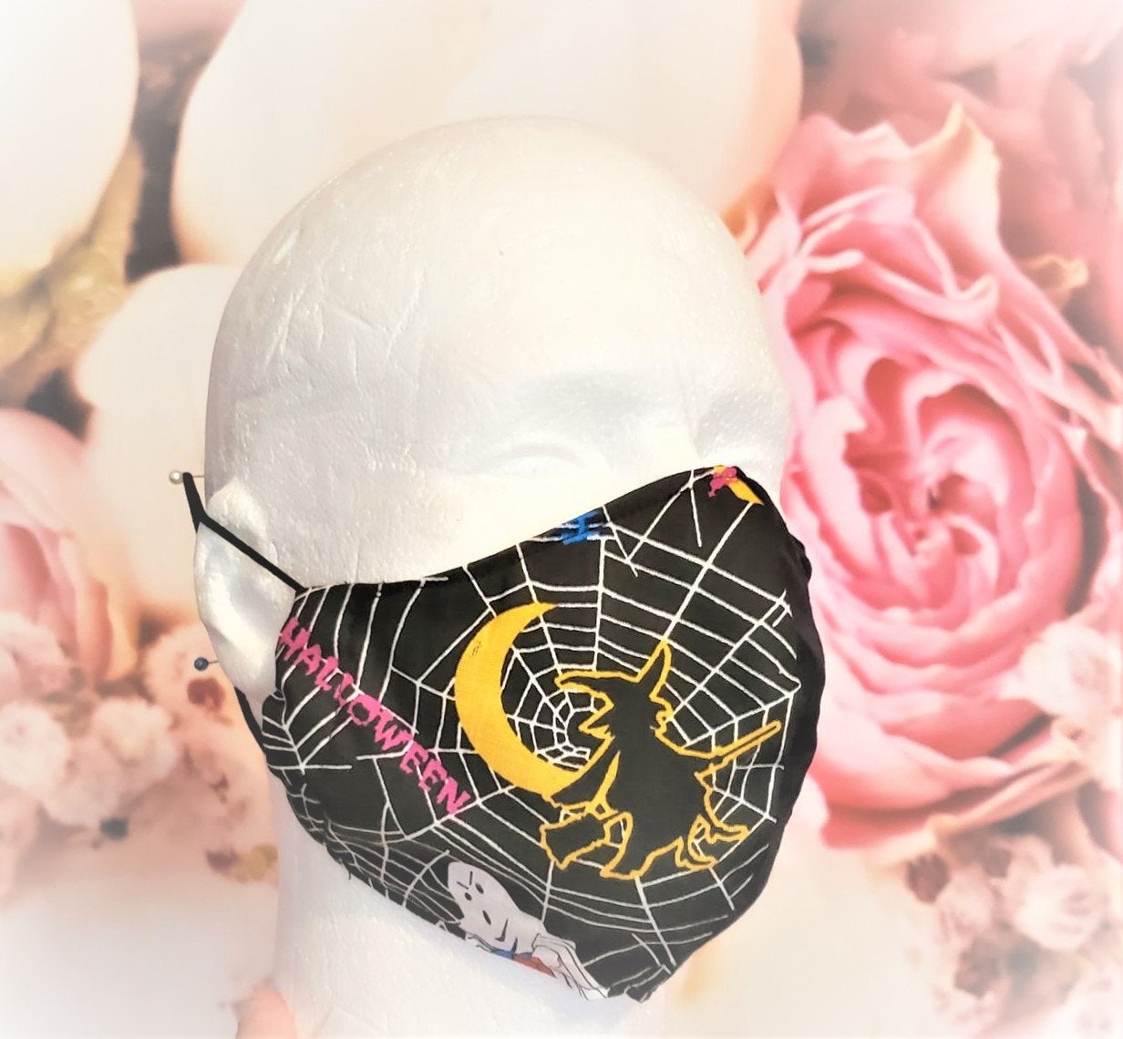 HALLOWEEN PUMPKIN WEB Adult Face Mask Double Layer Mask Cover Washable Reusable Made in United States Orange, California