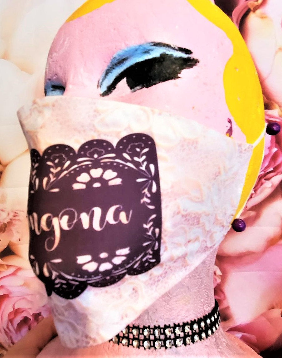 CHINGONA PINK LACE Papel Picado Print Adult Face Mask Double Laye