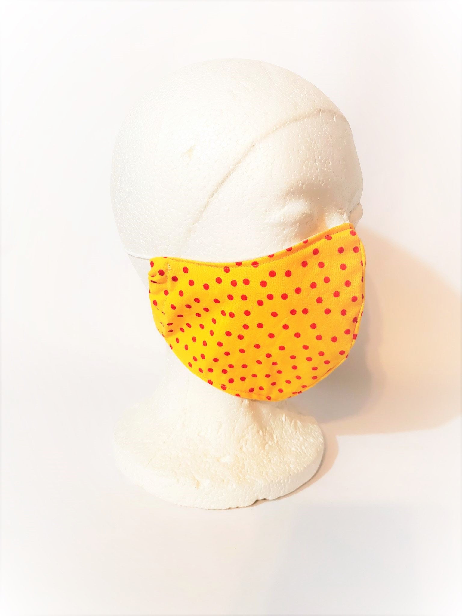 YELLOW RED POLKADOT Adult Face Mask Double Layer Face Cover Washable Reusable Made in Orange, California