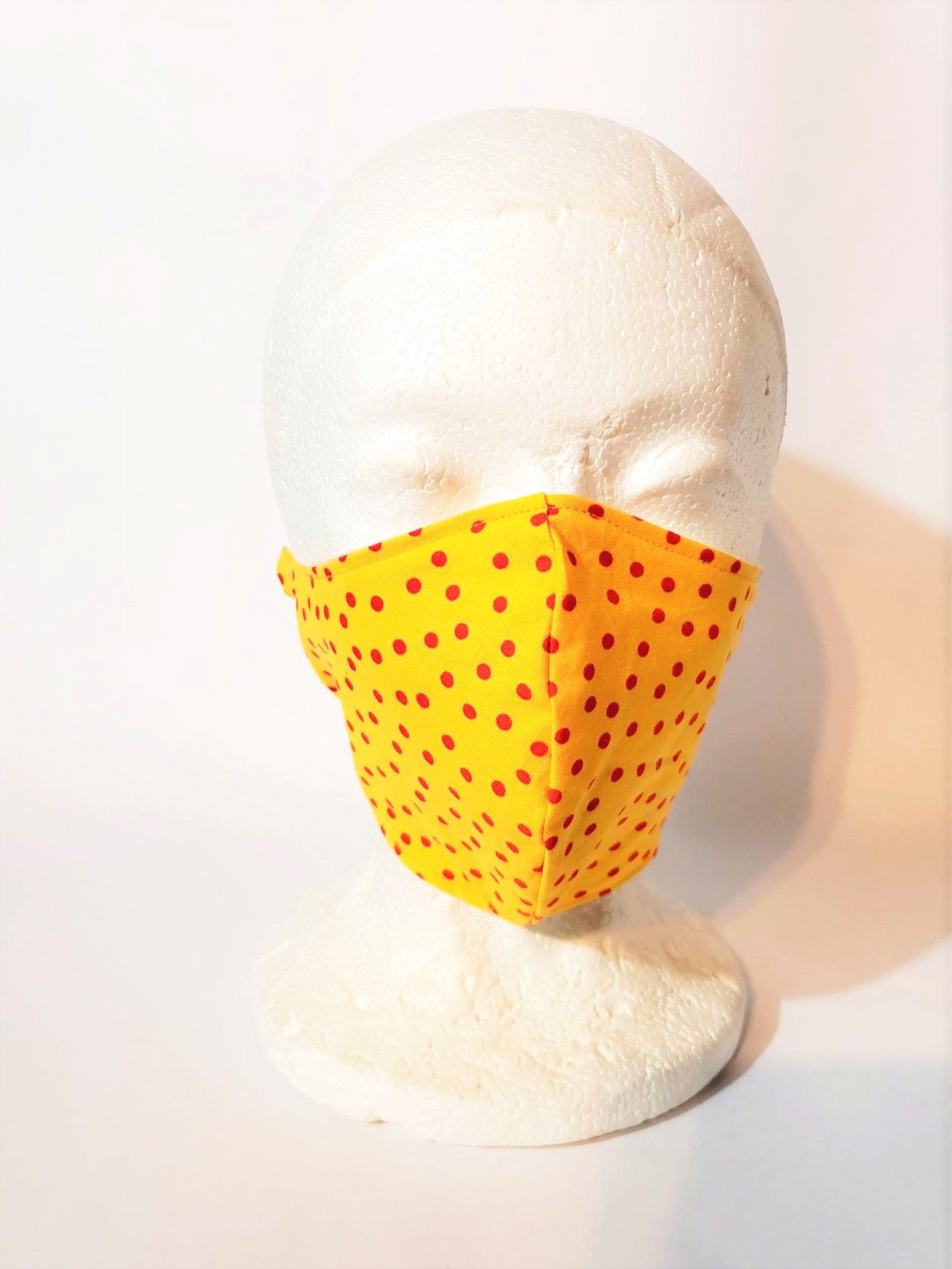 YELLOW RED POLKADOT Adult Face Mask Double Layer Face Cover Washable Reusable Made in Orange, California