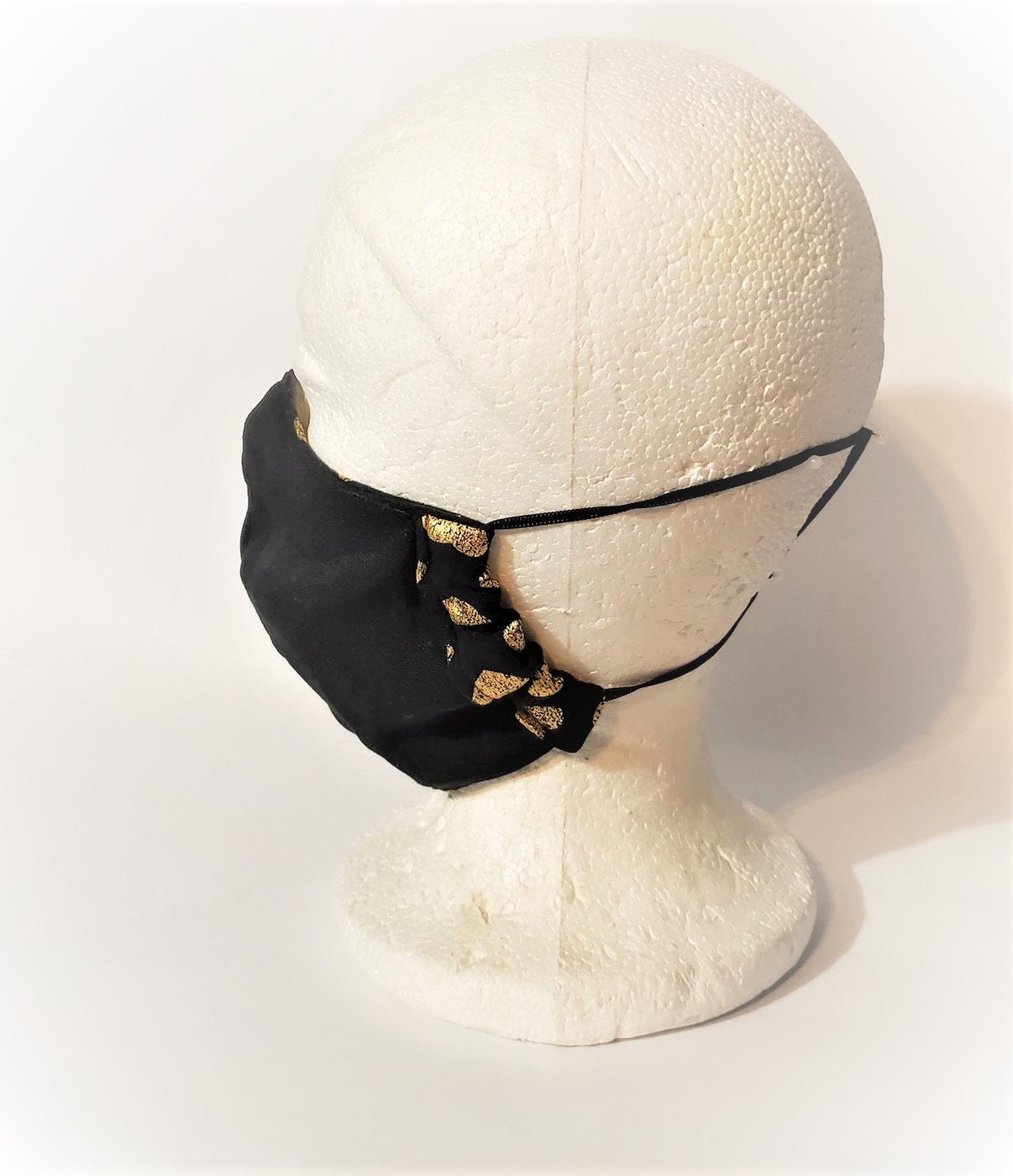 GOLD HEARTS BLACK Adult Face Mask Double Layer Face Cover Washable Reusable Made in Orange, California