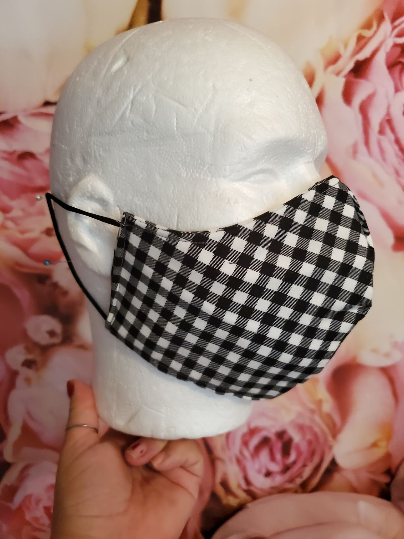 CHINGONA RED ROSE Embroidered Adult Face Mask Double Layer Face Cover Washable Reusable Made in Orange, California