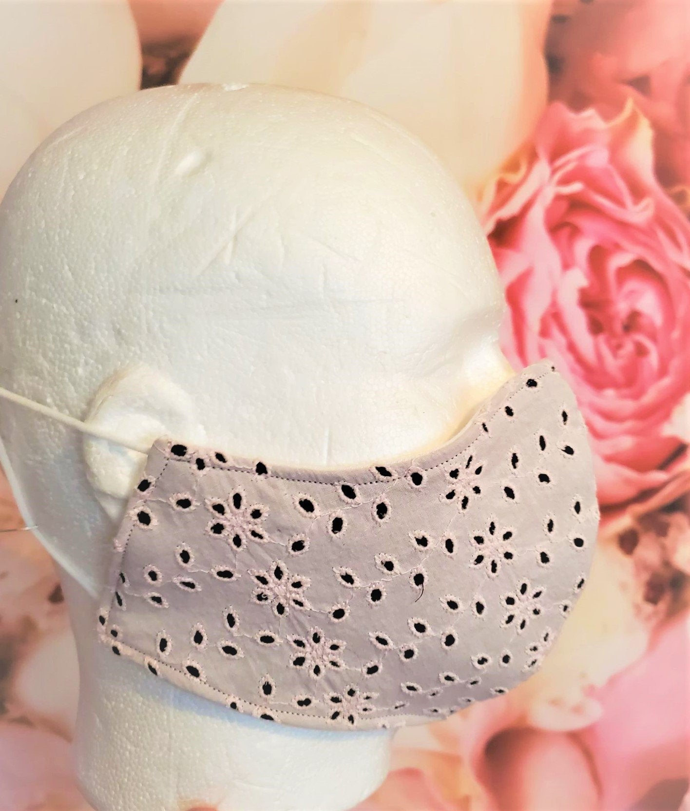 PINK EYELET FLOWER Adult Face Mask Double Layer Face Cover Washable Reusable Made in Orange, California
