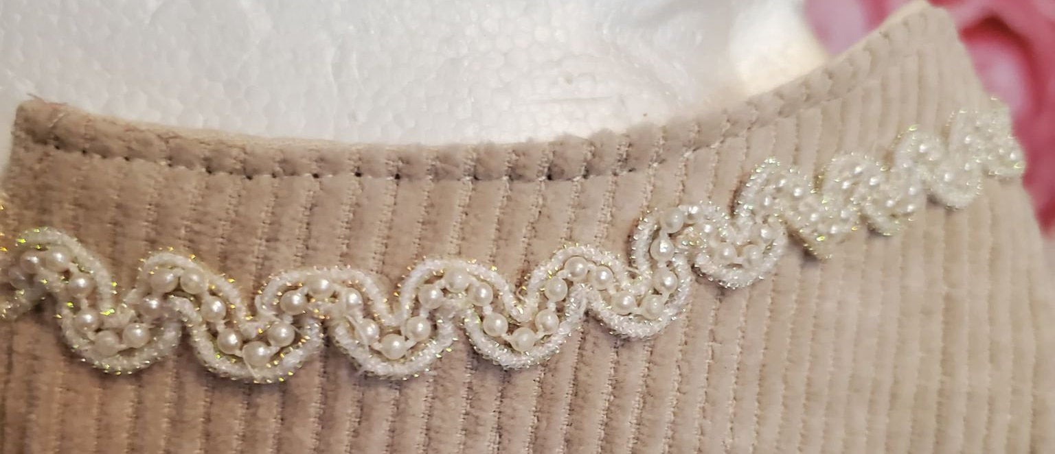 CORDUROY BEIGE LACE with pearls Adult Face Mask Double Layer Face Cover Washable Reusable Made in Orange, California