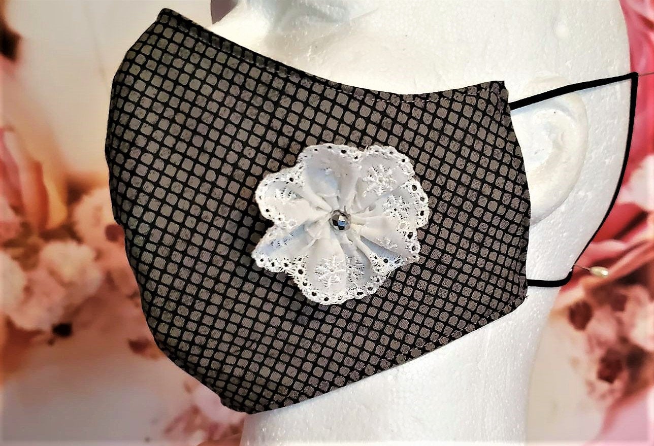 FLOWER BROWN METALLIC Adult Face Mask Double Layer Face Cover Washable Reusable Made in Orange, California