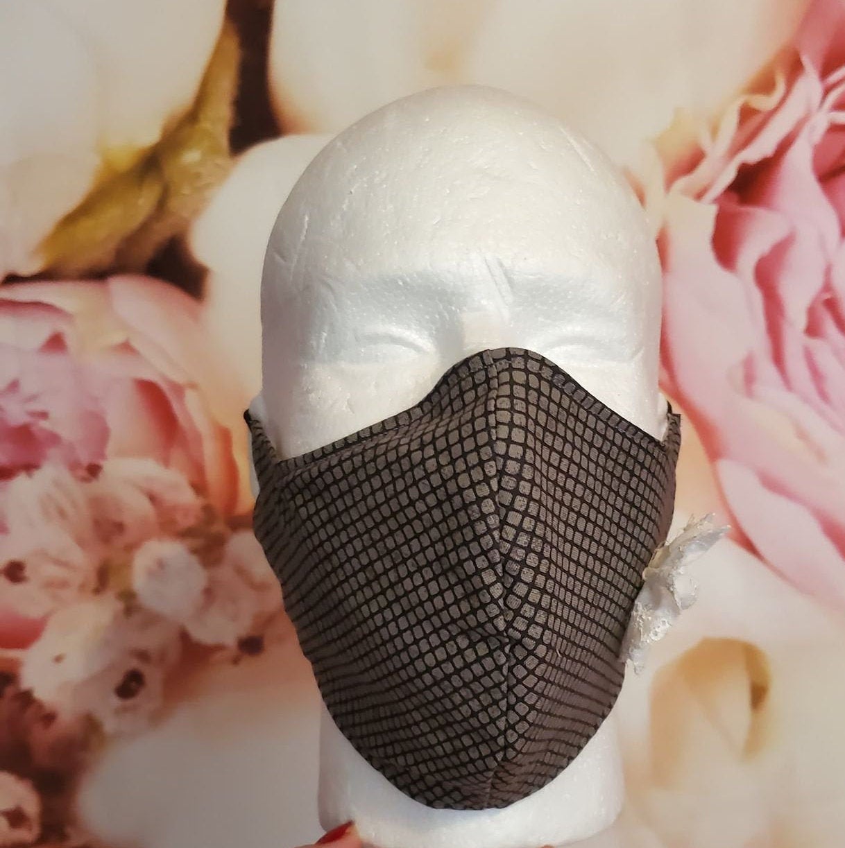 FLOWER BROWN METALLIC Adult Face Mask Double Layer Face Cover Washable Reusable Made in Orange, California