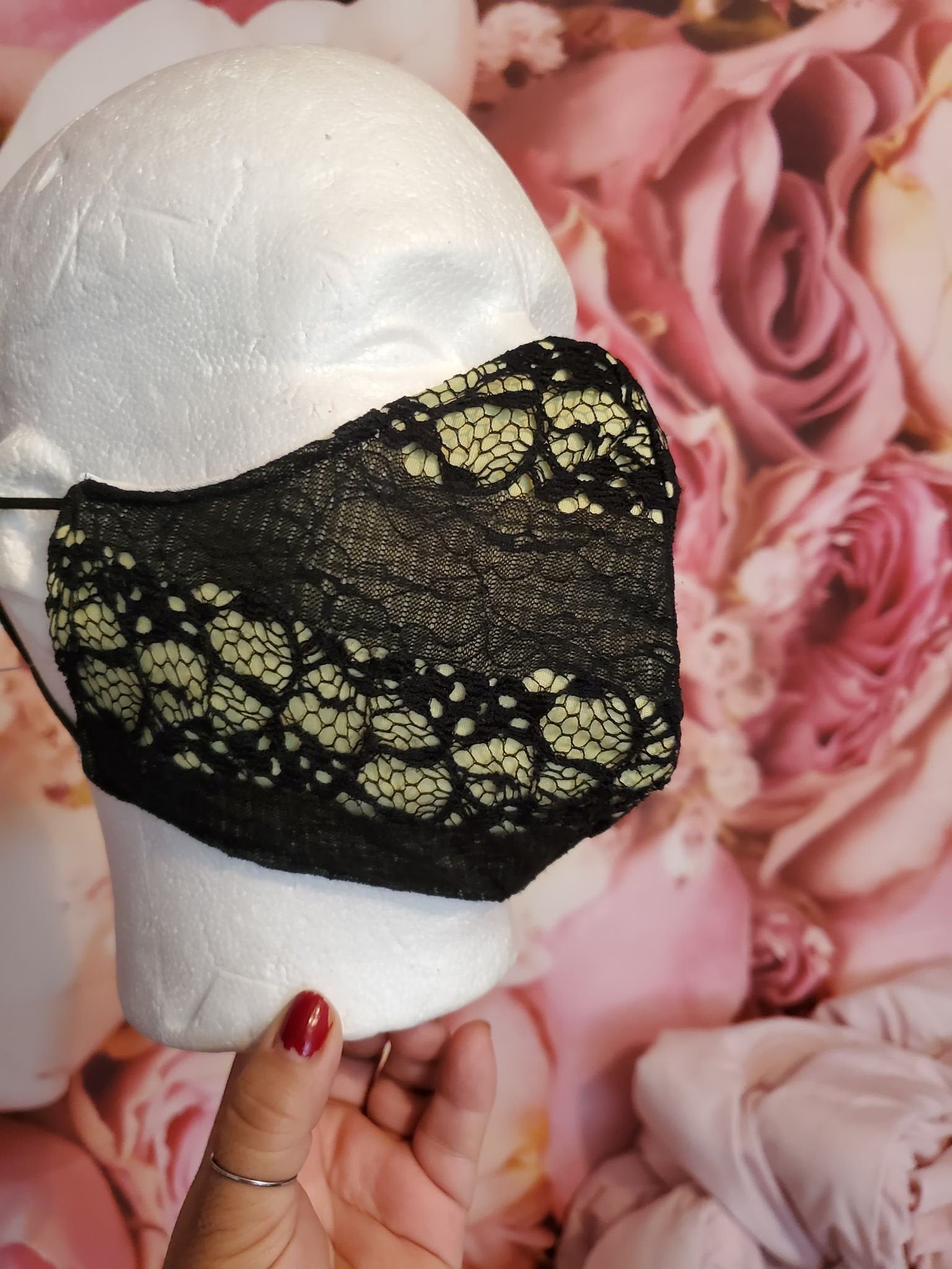 LACE BLACK & YELLOW Adult Face Mask Double Layer Face Cover Washable Reusable Made in Orange, California