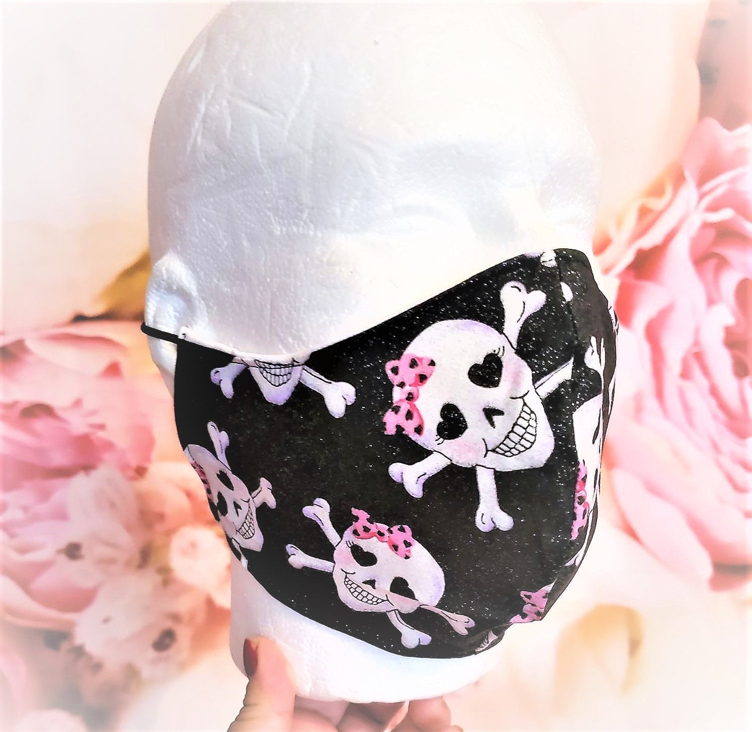 GLITTER SKULL with BOW Adult Face Mask