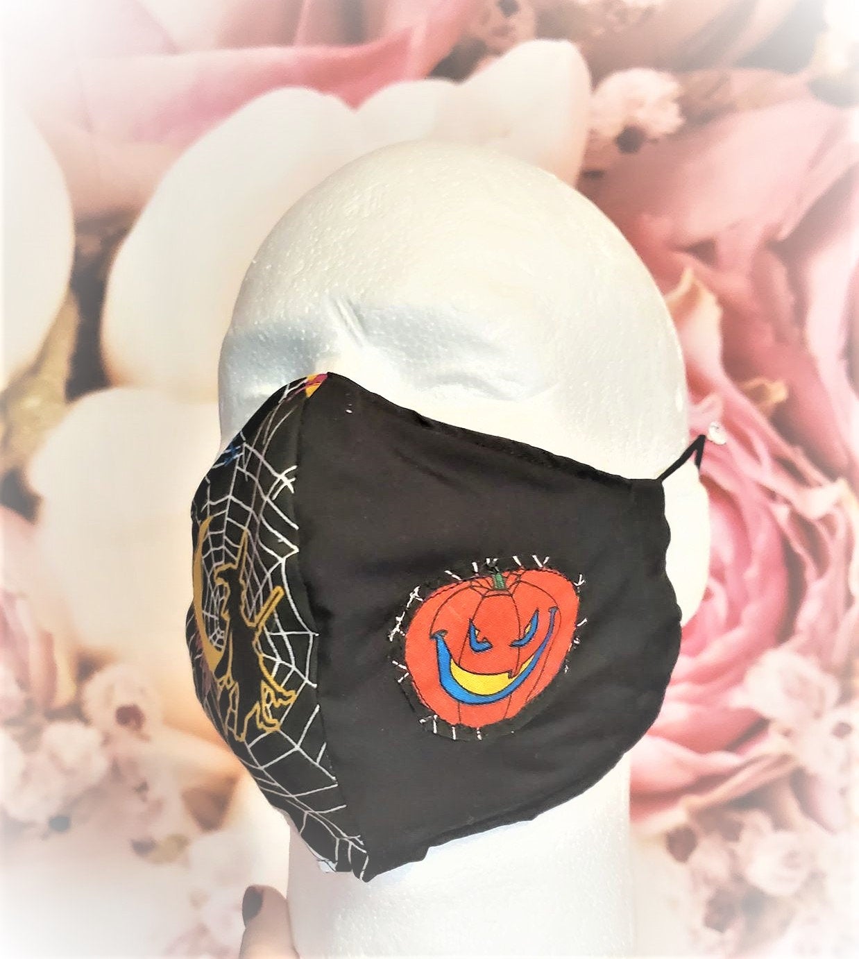 HALLOWEEN PUMPKIN WEB Adult Face Mask Double Layer Mask Cover Washable Reusable Made in United States Orange, California