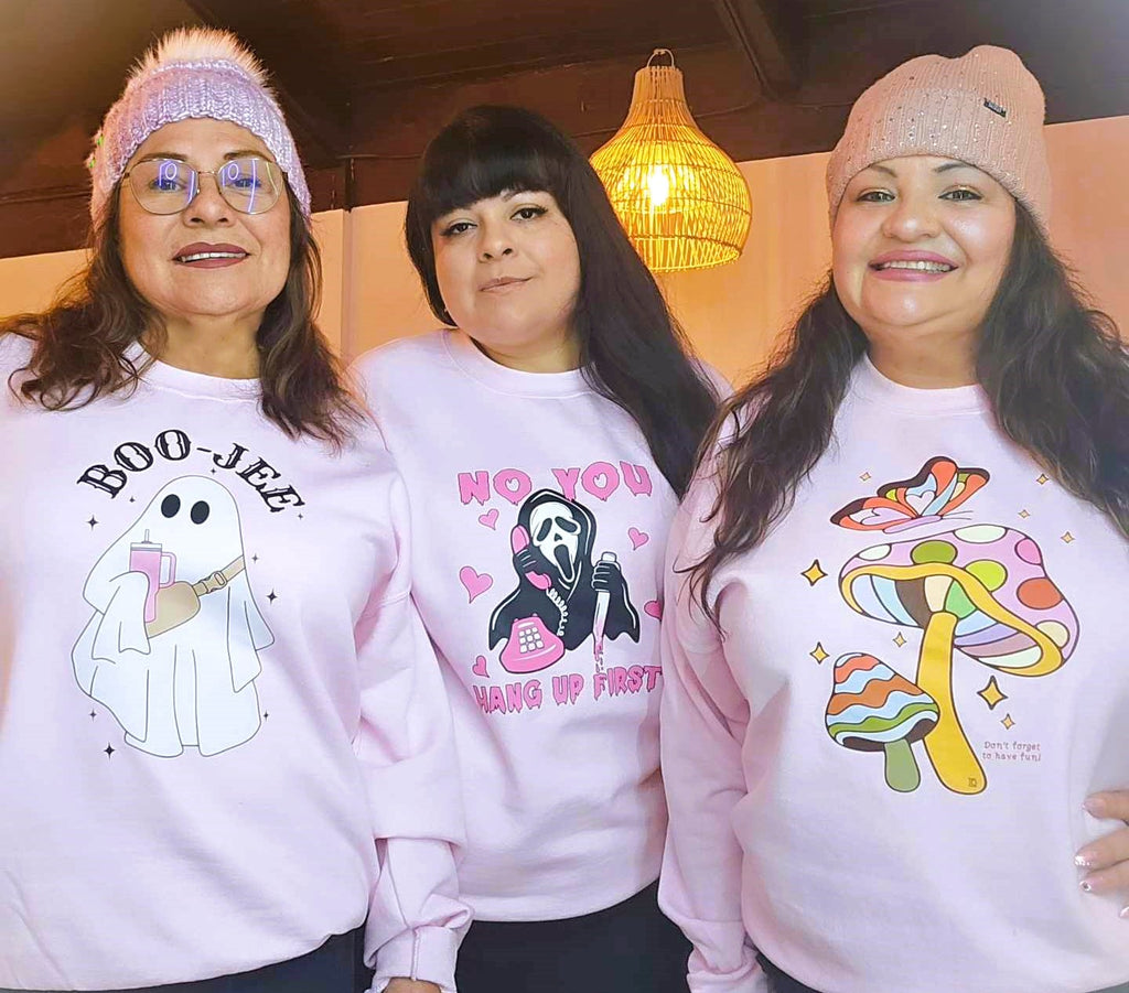 Spring time Boo-Jee Ghost and Mushroom Sweatshirts