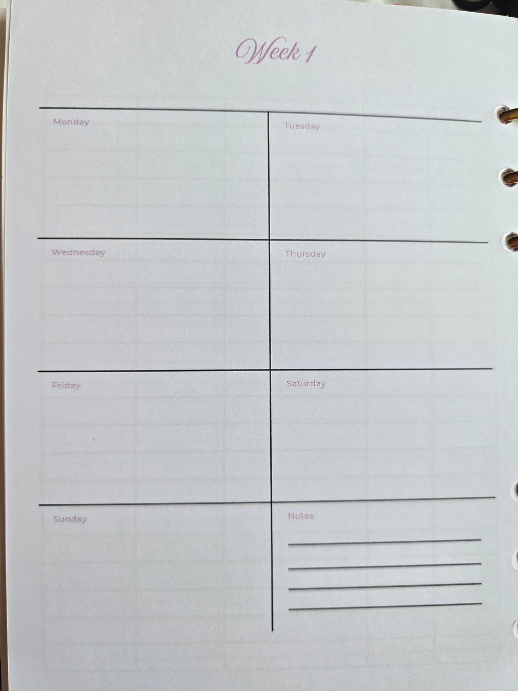 A5 PINK Planner Inserts (GM) Standard Kit