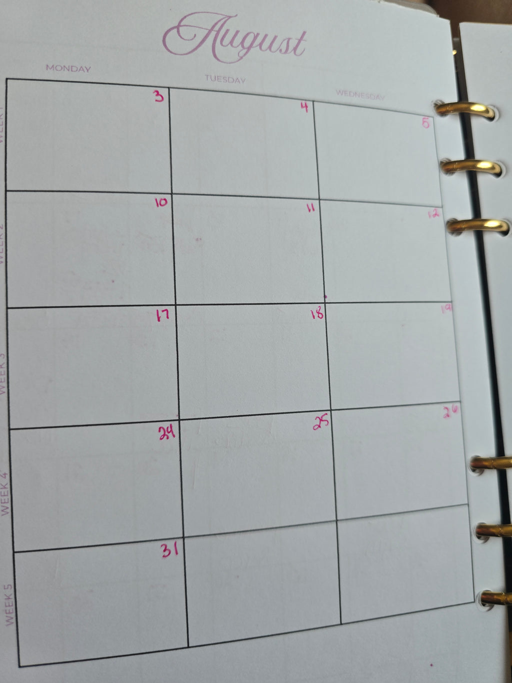A5 PINK Planner Inserts (GM) Standard Kit