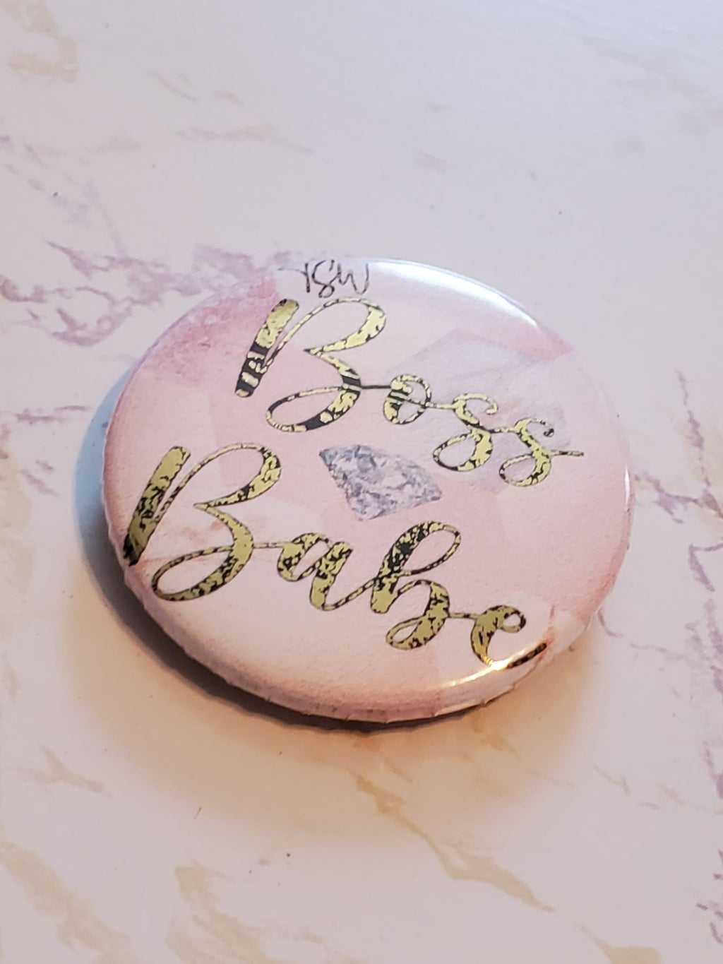 BOSS BABE Gold Foil Pink Pin Button