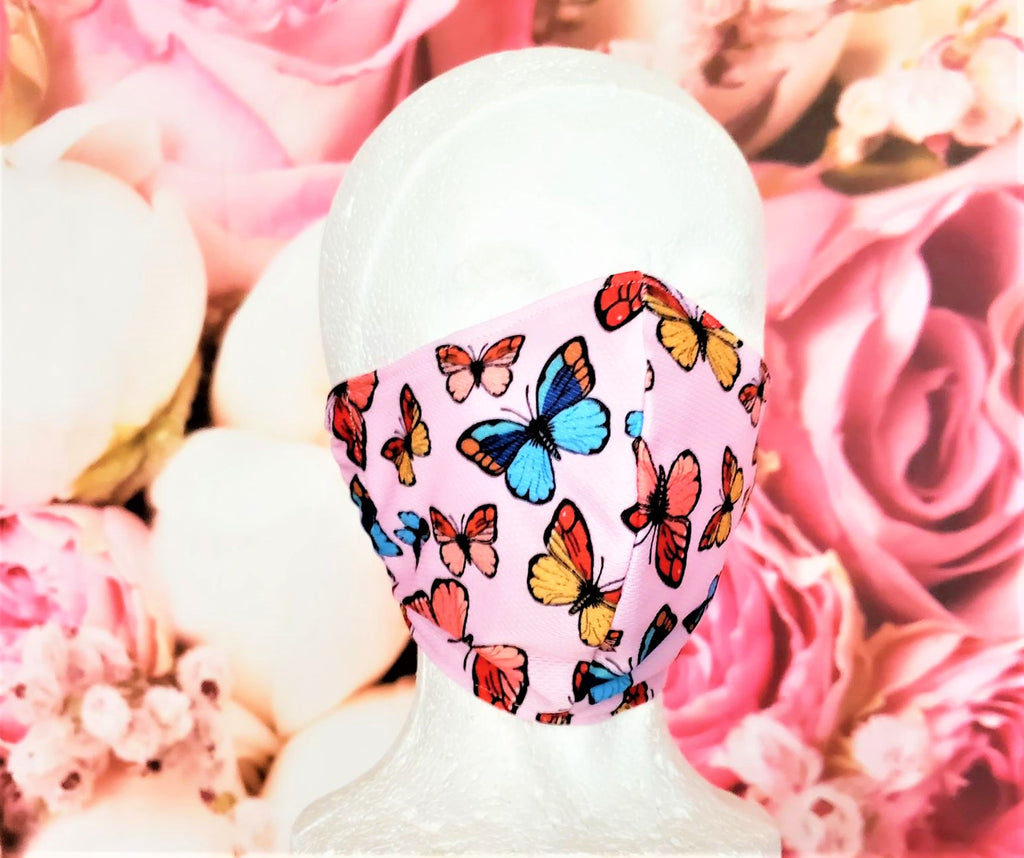 Butterflies Pink Adult Face Mask Organic Cotton