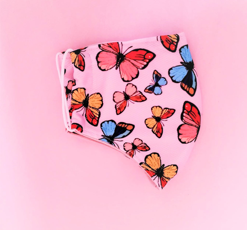 Butterflies Pink Adult Face Mask Organic Cotton