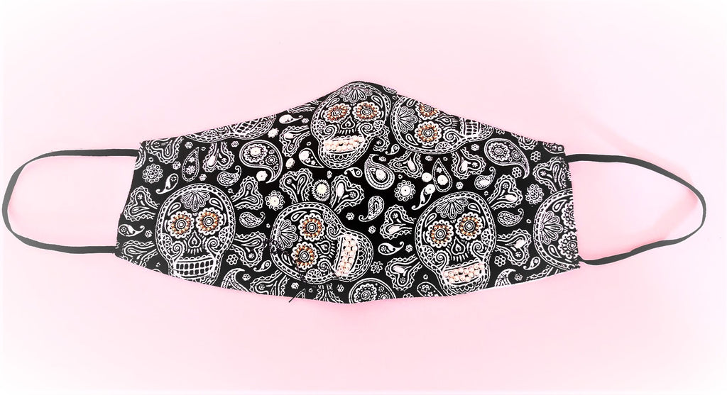 Beaded Black Skulls Face Mask Cotton
