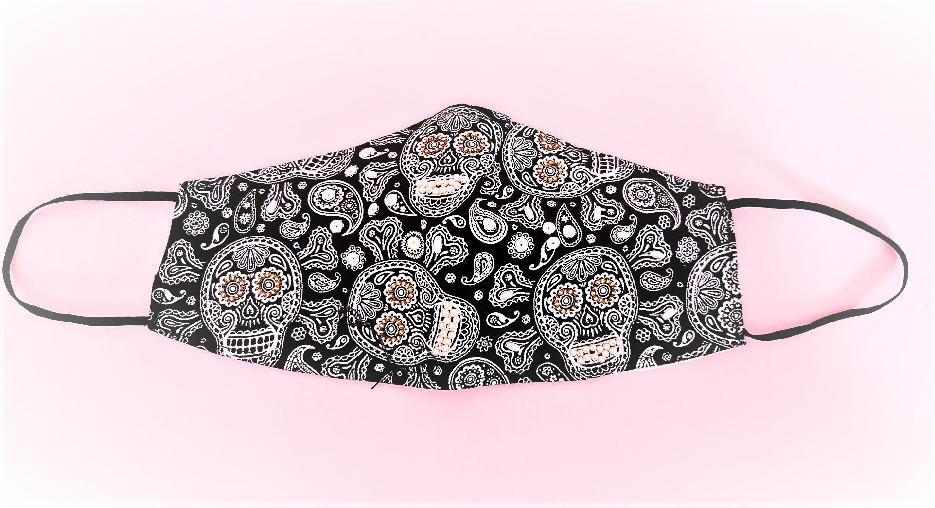 Beaded Black Skulls Face Mask Cotton