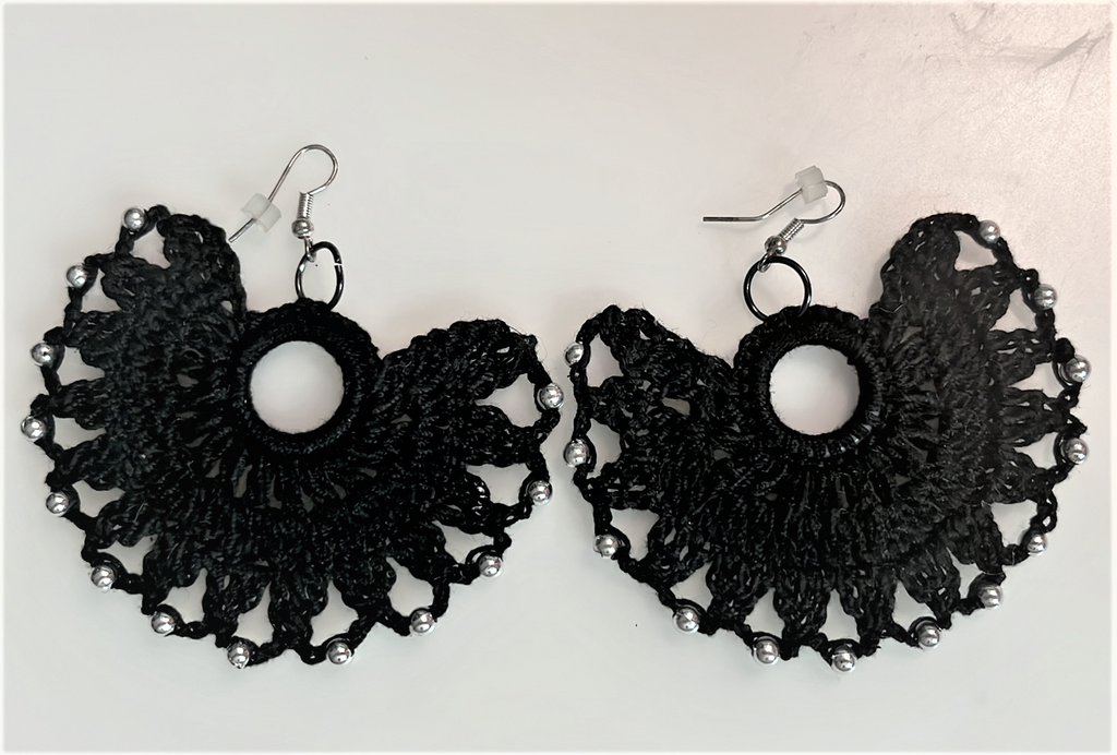 CROCHET Fan Earrings Hand made 2.5"