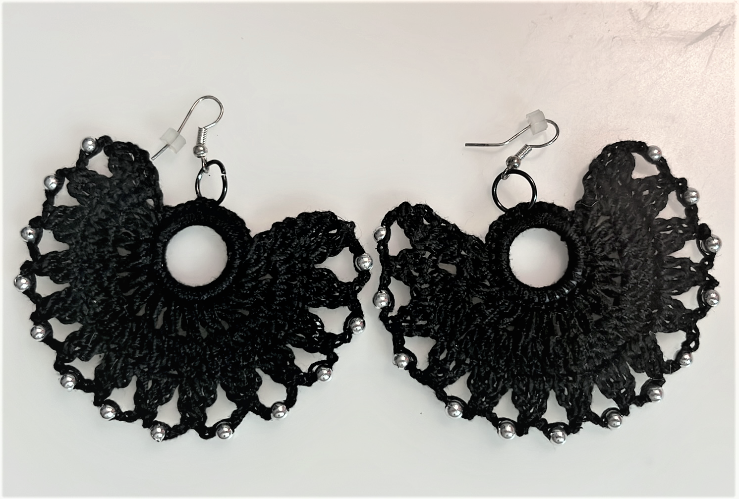 CROCHET Fan Earrings Hand made 2.5"